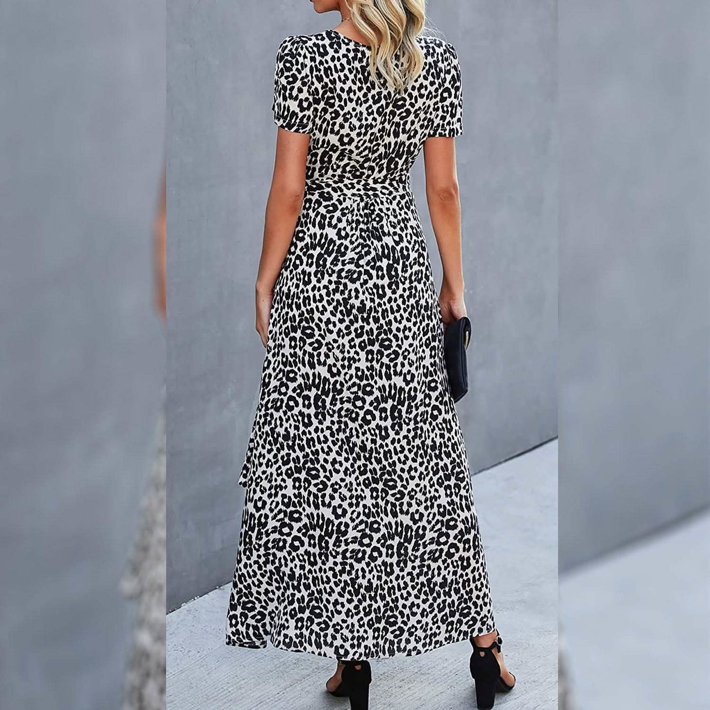 Women's Wrap V Neck Maxi Dresses Short Sleeve Split Casual Long Dress DailySale