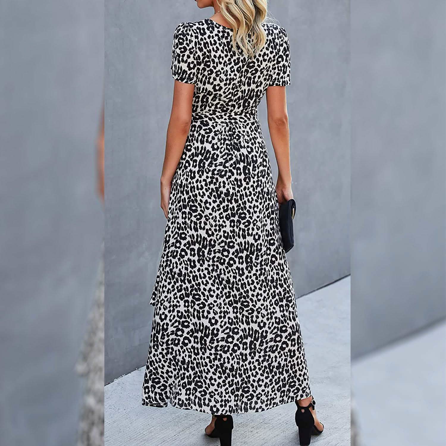 Women's Wrap V Neck Maxi Dresses Short Sleeve Split Casual Long Dress DailySale