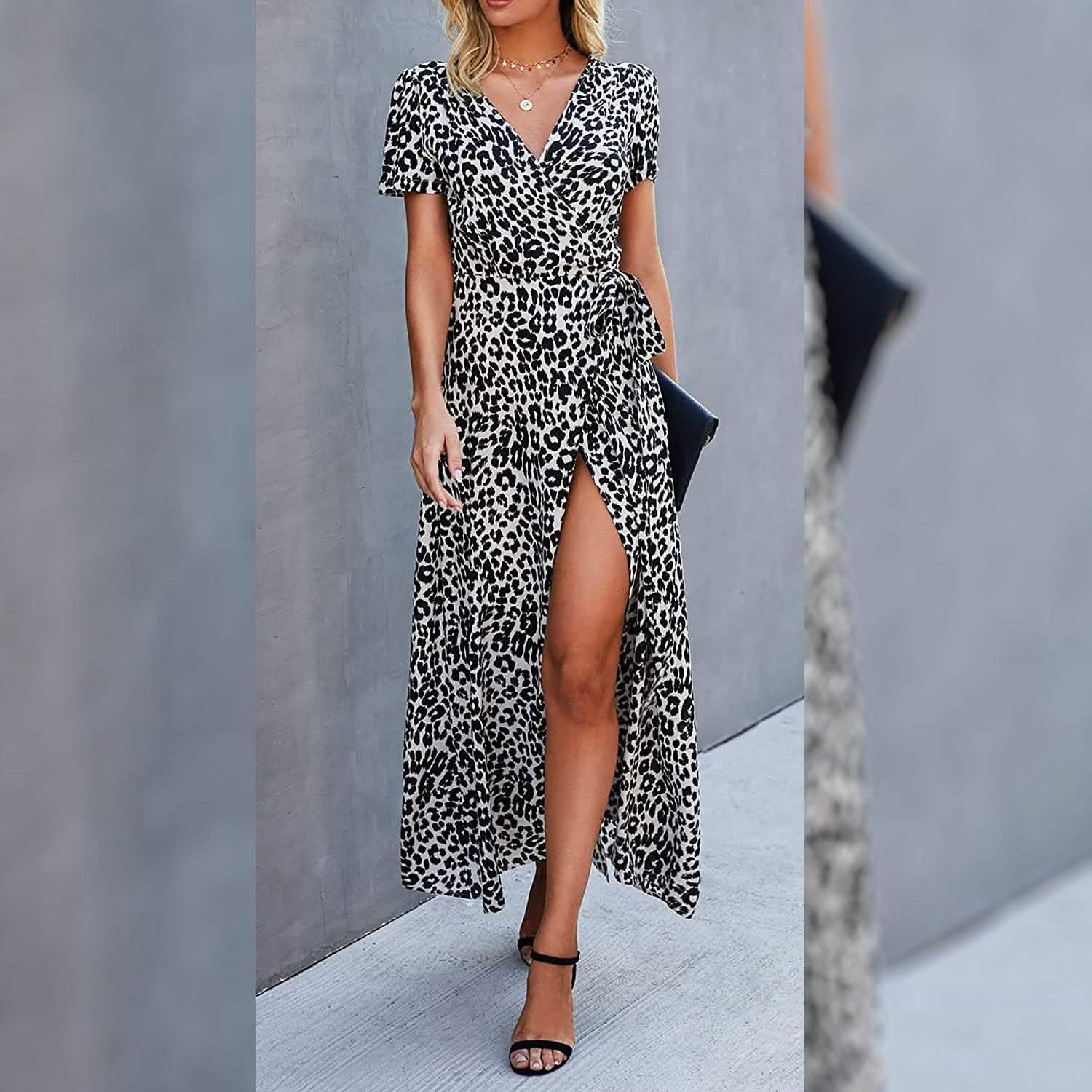 Women's Wrap V Neck Maxi Dresses Short Sleeve Split Casual Long Dress DailySale