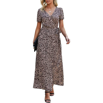 Women's Wrap V Neck Maxi Dresses Short Sleeve Split Casual Long Dress DailySale