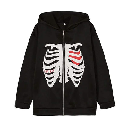 Women's Zip Up Skeleton Letter Hoodie Sweatshirt DailySale