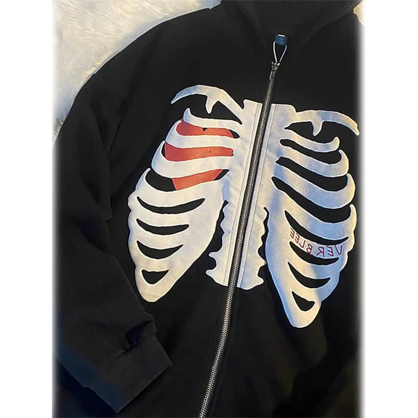 Women's Zip Up Skeleton Letter Hoodie Sweatshirt DailySale