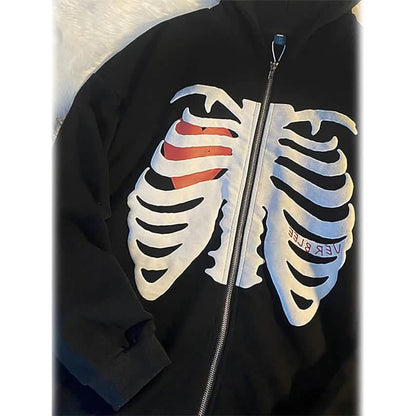 Women's Zip Up Skeleton Letter Hoodie Sweatshirt DailySale