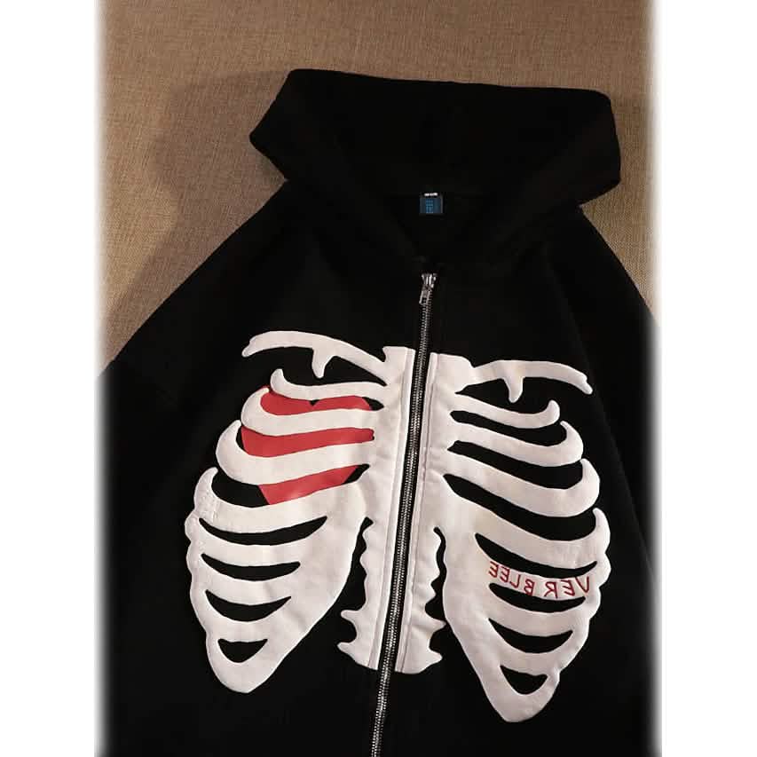Women's Zip Up Skeleton Letter Hoodie Sweatshirt DailySale