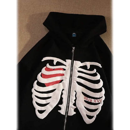 Women's Zip Up Skeleton Letter Hoodie Sweatshirt DailySale