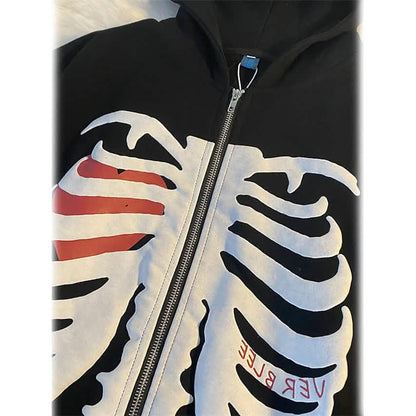 Women's Zip Up Skeleton Letter Hoodie Sweatshirt DailySale