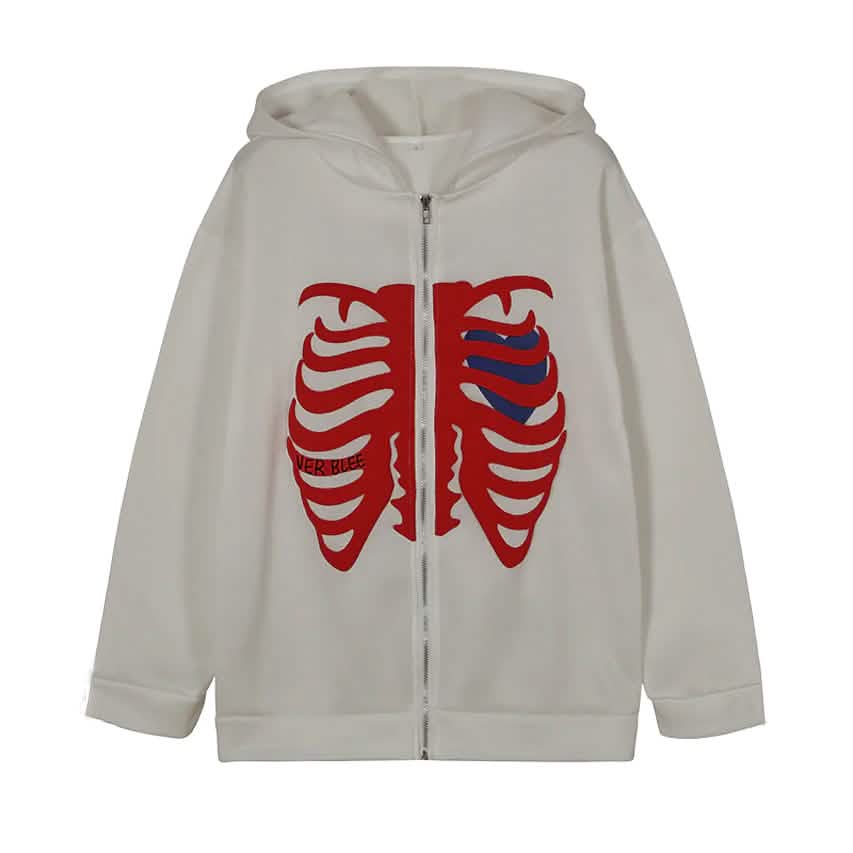 Women's Zip Up Skeleton Letter Hoodie Sweatshirt DailySale