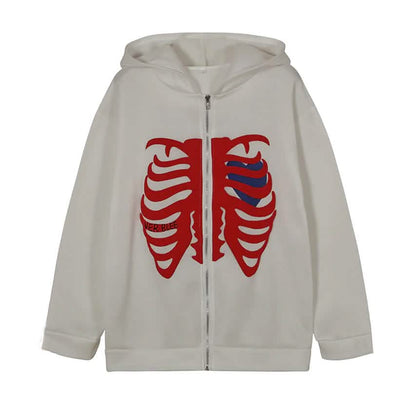 Women's Zip Up Skeleton Letter Hoodie Sweatshirt DailySale