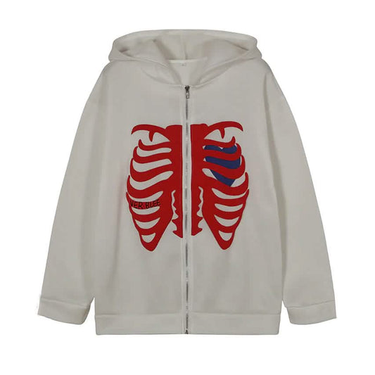 Women's Zip Up Skeleton Letter Hoodie Sweatshirt DailySale