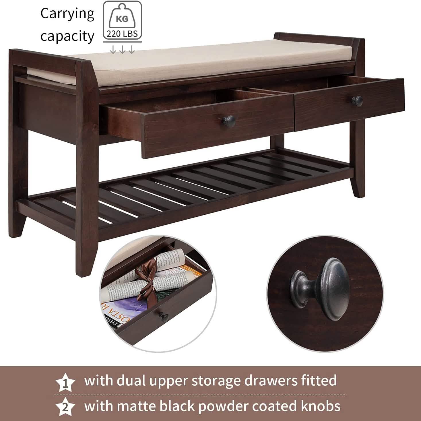Wood Storage Bench with 2 Drawer Shoe Rack DailySale