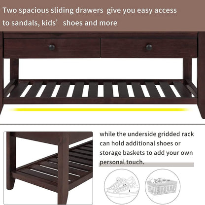 Wood Storage Bench with 2 Drawer Shoe Rack DailySale