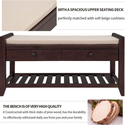 Wood Storage Bench with 2 Drawer Shoe Rack DailySale