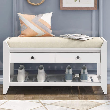 Wood Storage Bench with 2 Drawer Shoe Rack DailySale