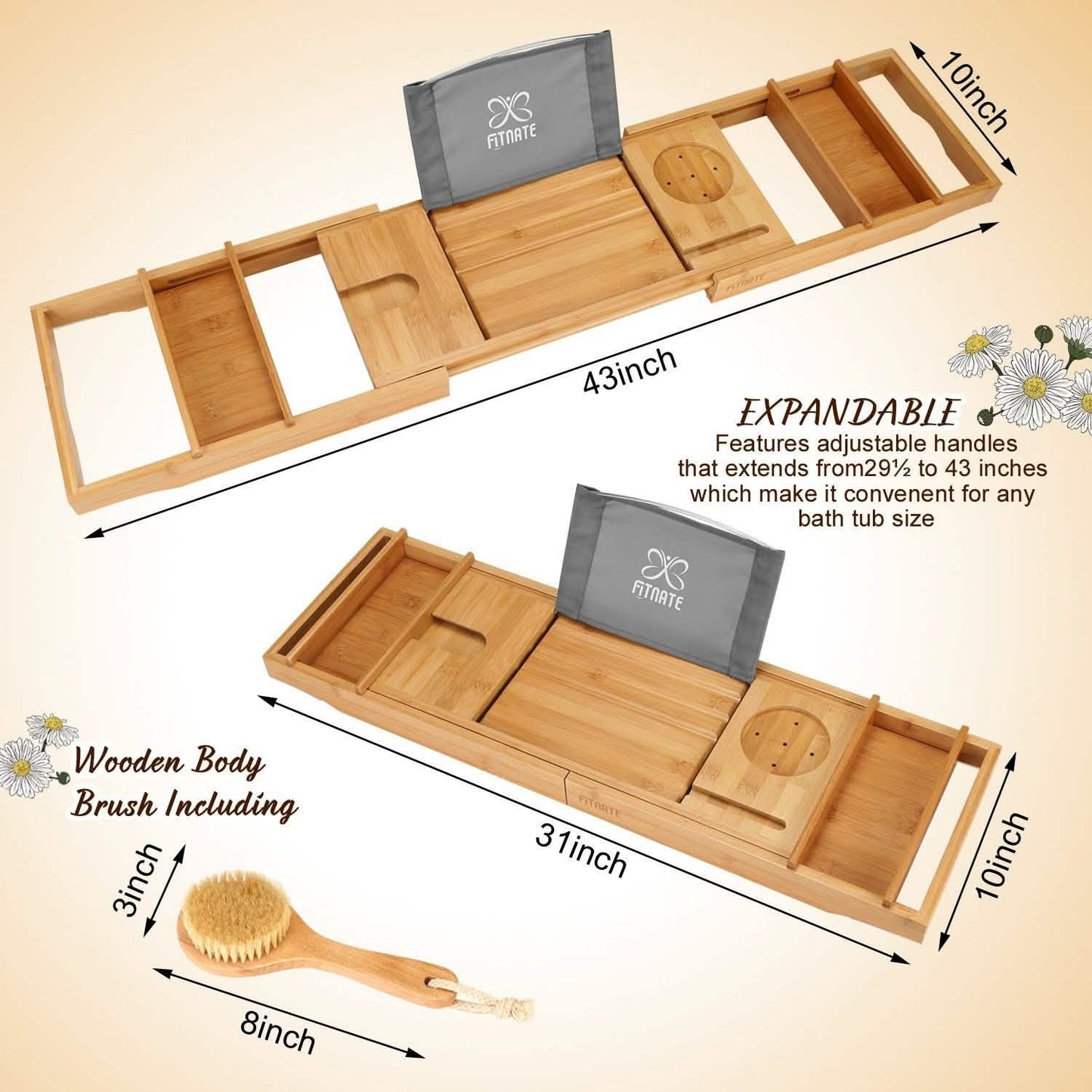 Wooden Bathtub Tray with Wine Glass Slot Phone Tray Book Holder DailySale