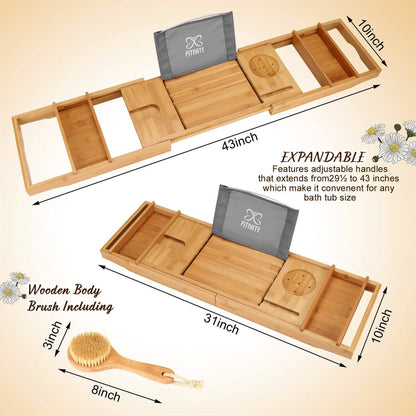 Wooden Bathtub Tray with Wine Glass Slot Phone Tray Book Holder DailySale