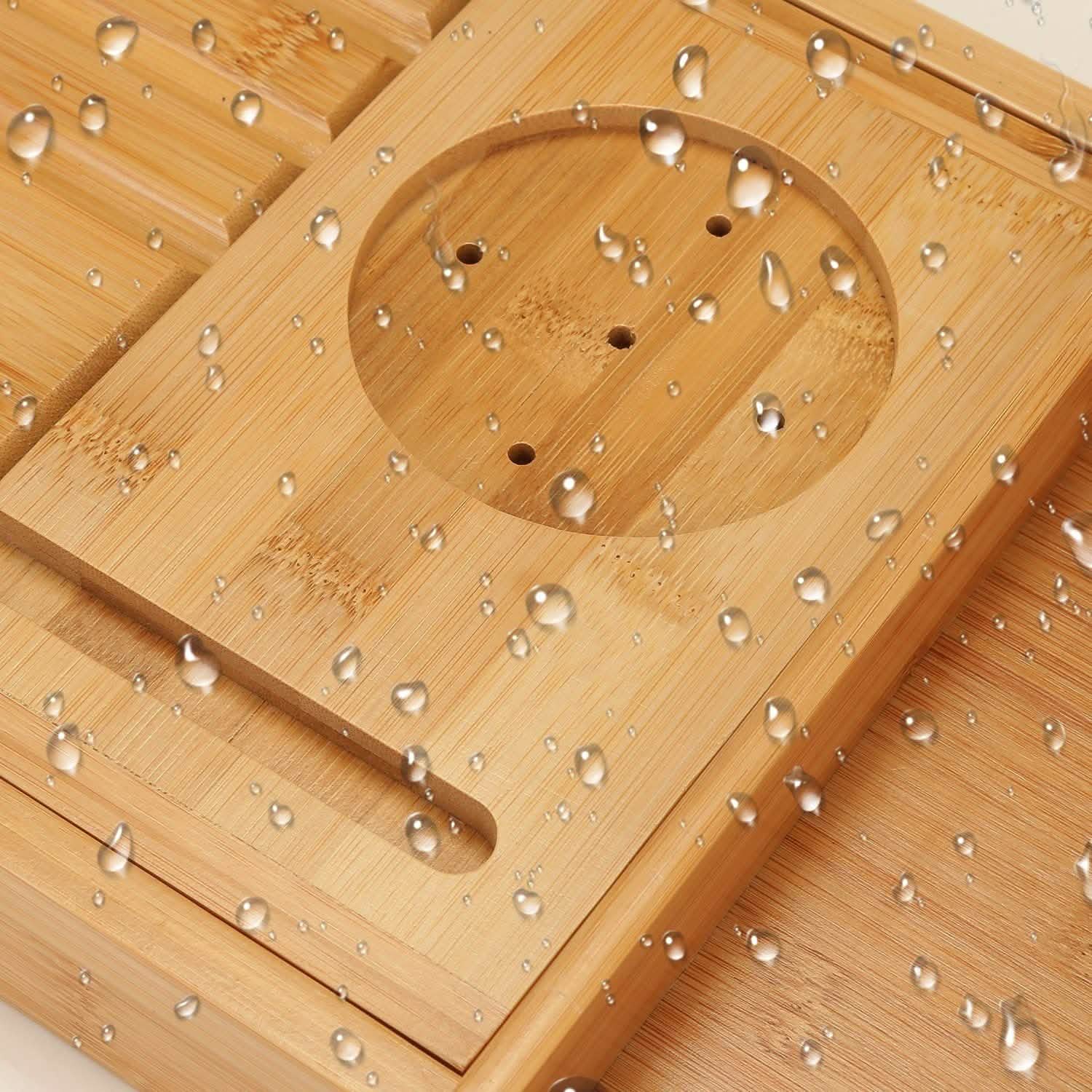 Wooden Bathtub Tray with Wine Glass Slot Phone Tray Book Holder DailySale