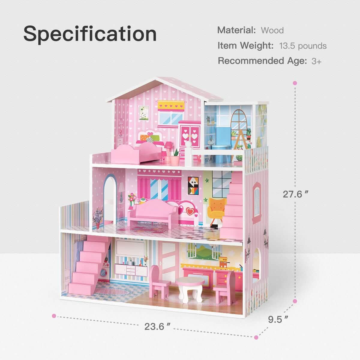 Wooden Dollhouse with Furniture, Doll House Playset for Kids DailySale