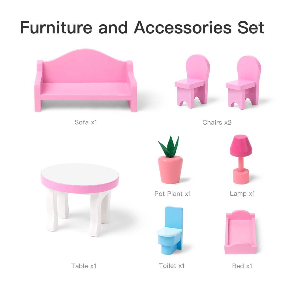 Wooden Dollhouse with Furniture, Doll House Playset for Kids DailySale