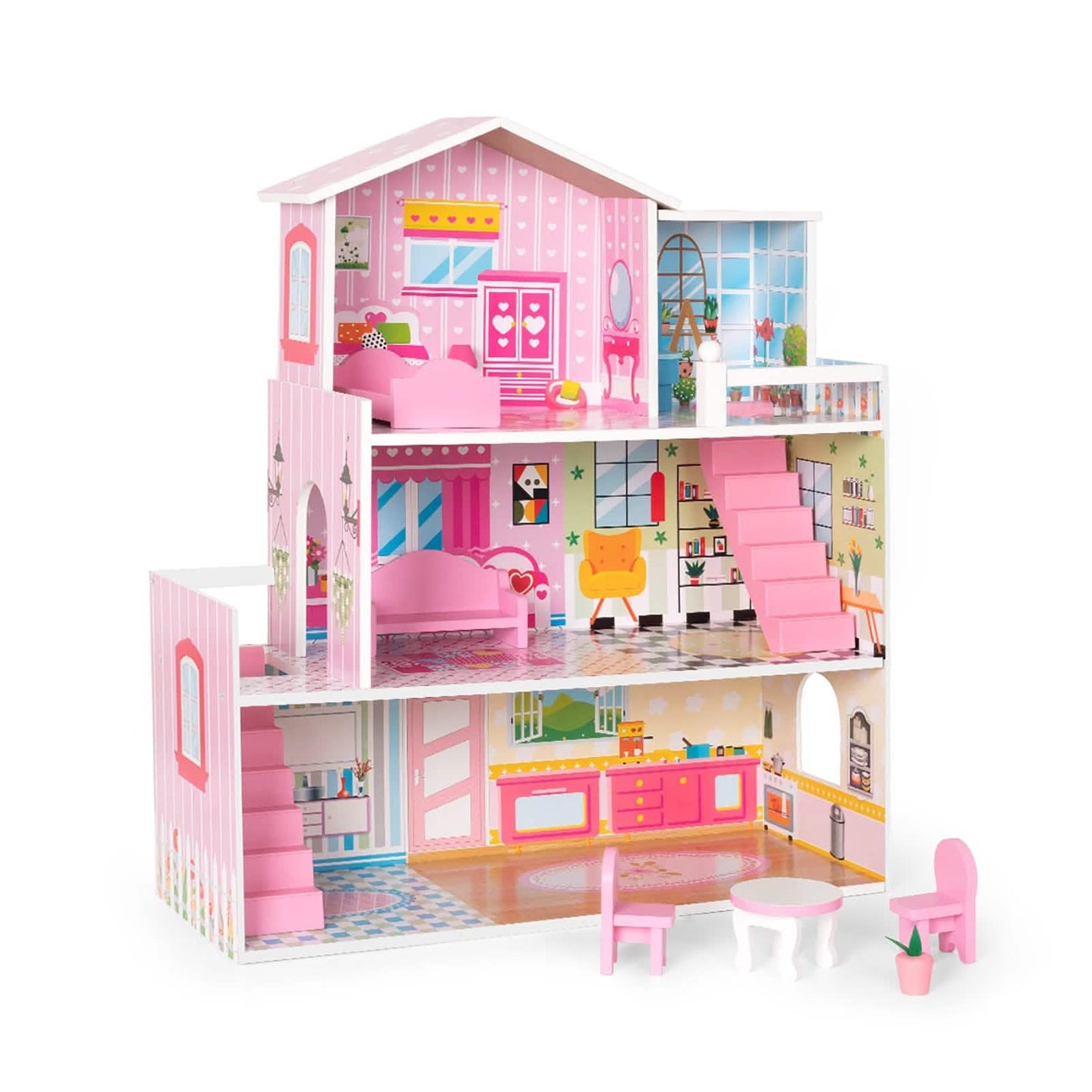 Wooden Dollhouse with Furniture, Doll House Playset for Kids DailySale