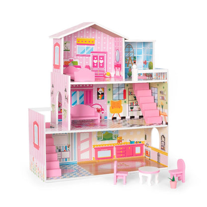 Wooden Dollhouse with Furniture, Doll House Playset for Kids DailySale