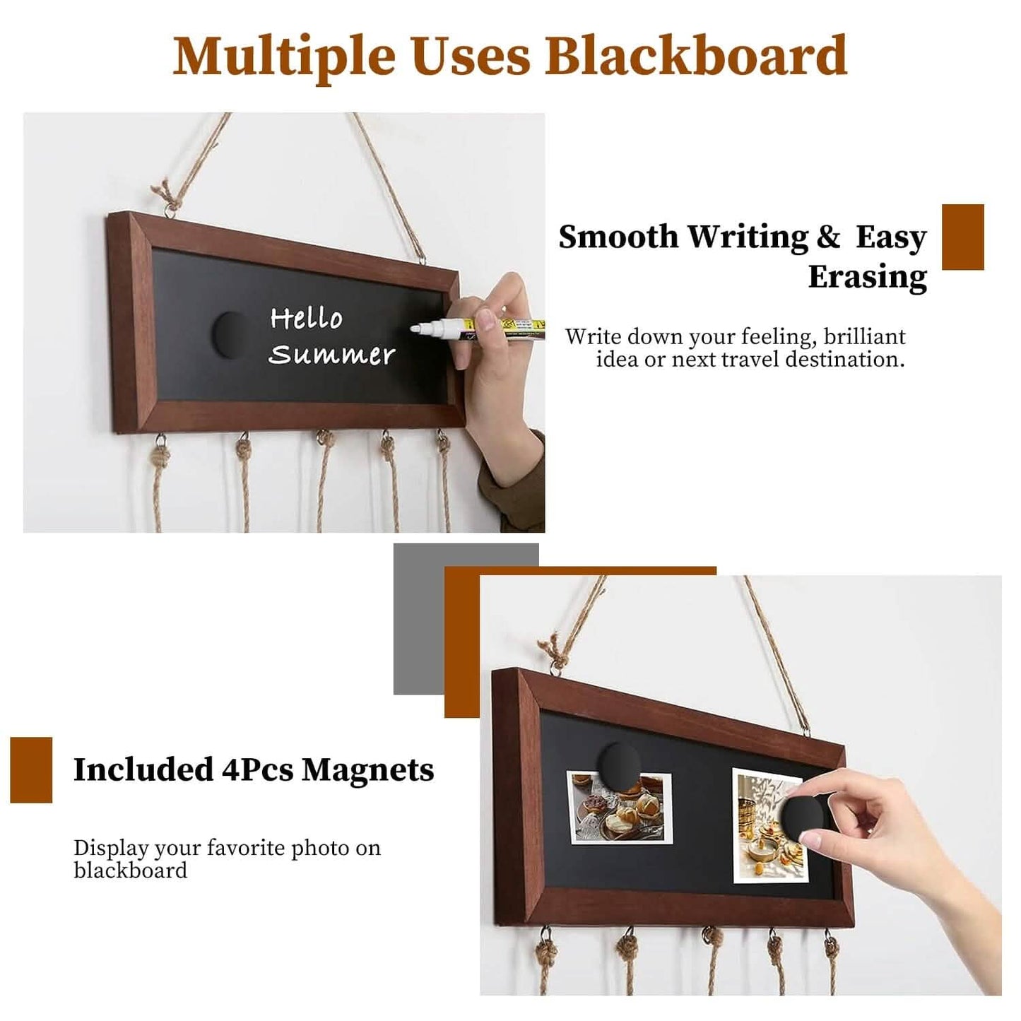 Wooden Hanging Picture Frame Display String Ropes with 30 Clips Writable Blackboard DailySale