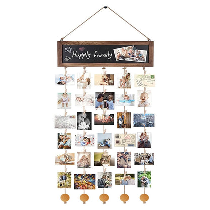 Wooden Hanging Picture Frame Display String Ropes with 30 Clips Writable Blackboard DailySale