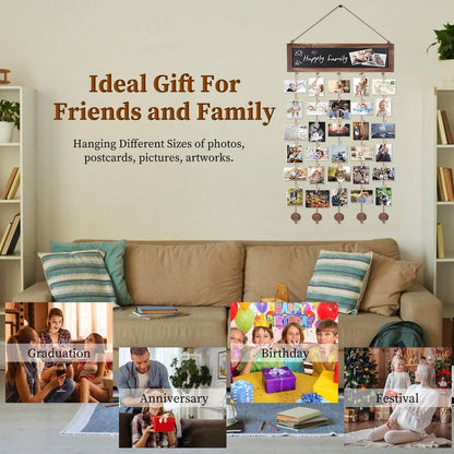 Wooden Hanging Picture Frame Display String Ropes with 30 Clips Writable Blackboard DailySale