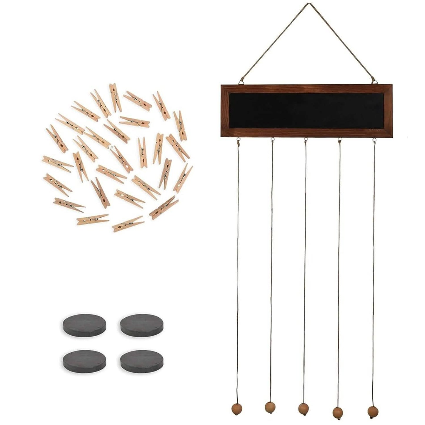 Wooden Hanging Picture Frame Display String Ropes with 30 Clips Writable Blackboard DailySale