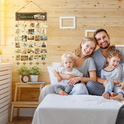 Wooden Hanging Picture Frame Display String Ropes with 30 Clips Writable Blackboard DailySale