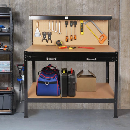 Work Benches for Garage Shop Work Station Tools Table with Peg Board and Drawers DailySale