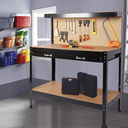 Work Benches for Garage Shop Work Station Tools Table with Peg Board and Drawers DailySale