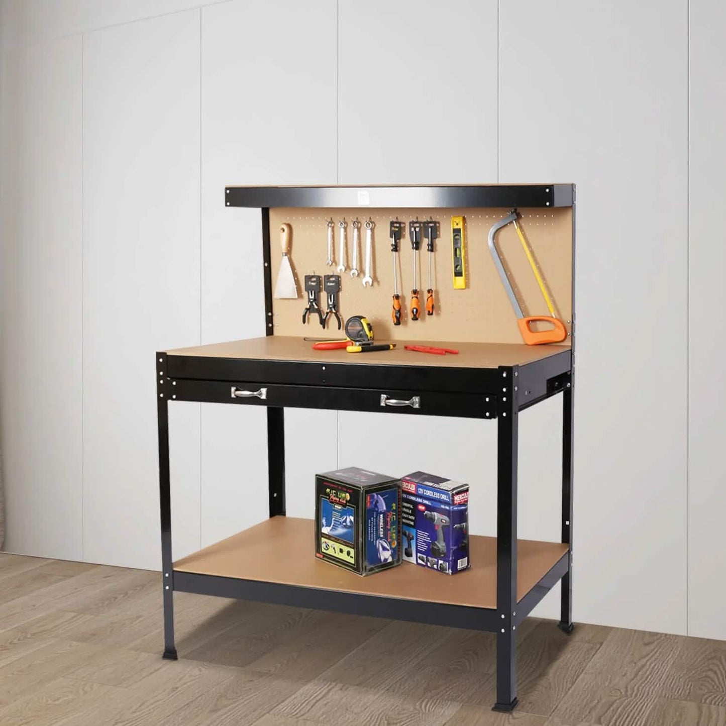 Work Benches for Garage Shop Work Station Tools Table with Peg Board and Drawers DailySale