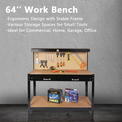 Work Benches for Garage Shop Work Station Tools Table with Peg Board and Drawers DailySale