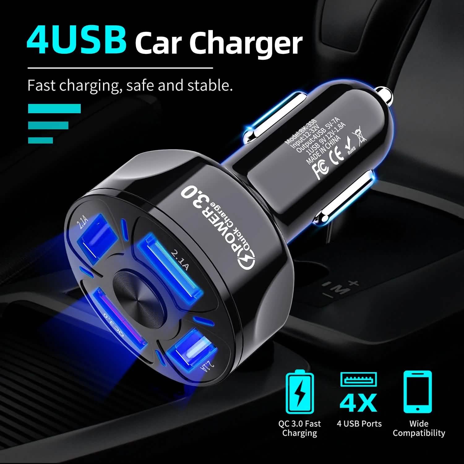 XIA LED 4 Port Rapid Car Charger DailySale
