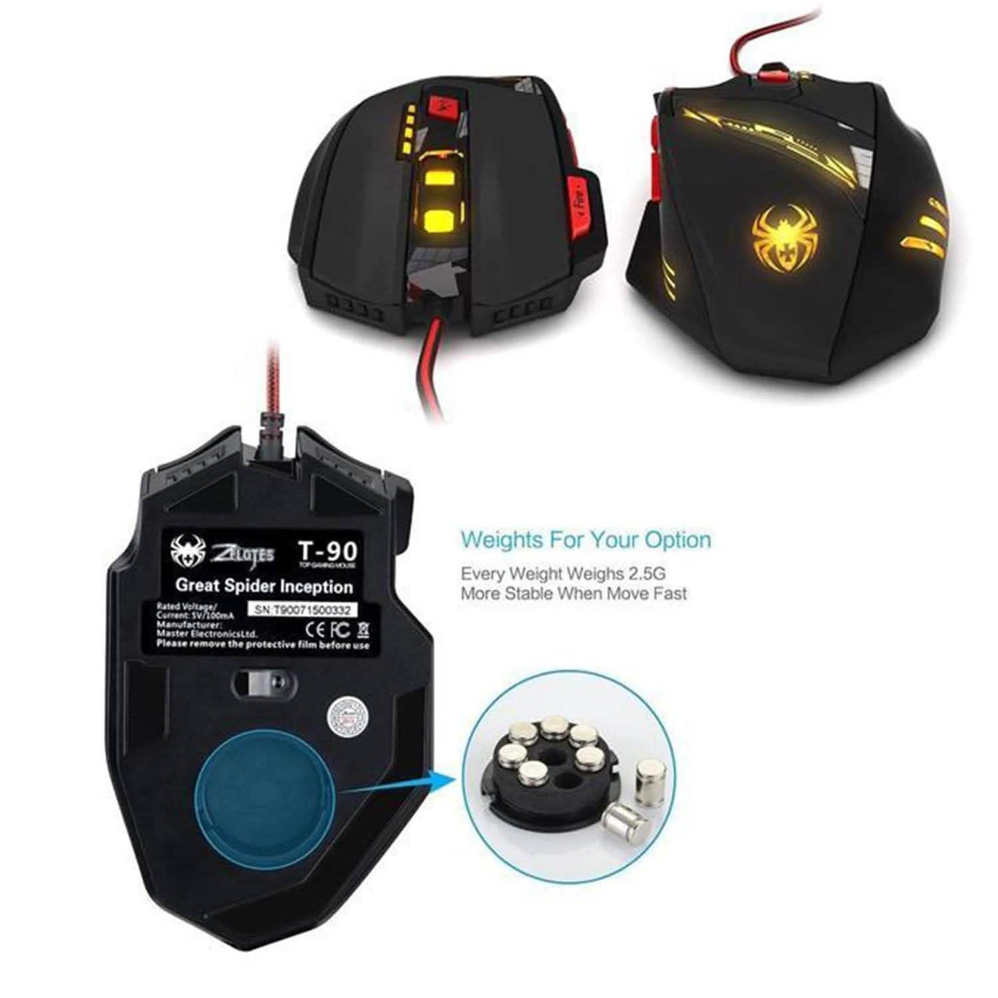 Zelotes 8000 DPI 8 Button USB LED Light Optical Wired Gaming Mouse DailySale
