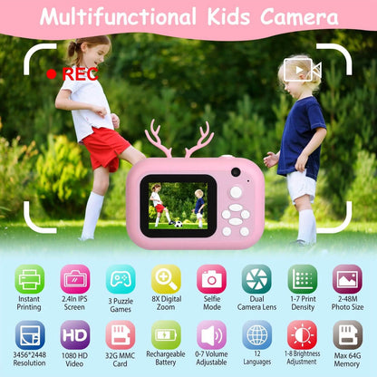 Zero Ink Selfie Camera 1080P HD Video Recorder with Dual Lens 3 Roll Print Papers DailySale