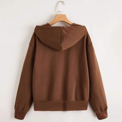 Zip Up Drop Shoulder Drawstring Hoodie DailySale