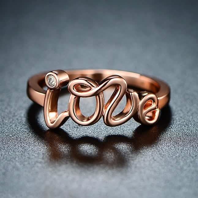 Rose Gold Plated Cubic Zirconia Love Ring - Assorted Sizes DailySale