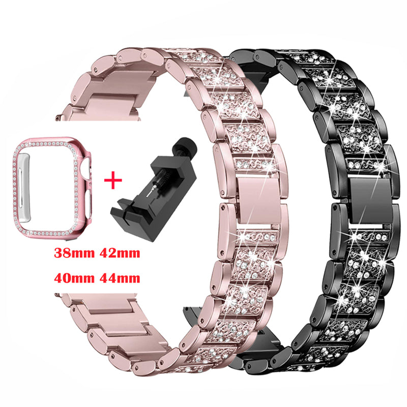 Luxury Diamond Rhinestone Crystal Stone Band + Case Combo for Apple Watch - Wristwatchstraps.co