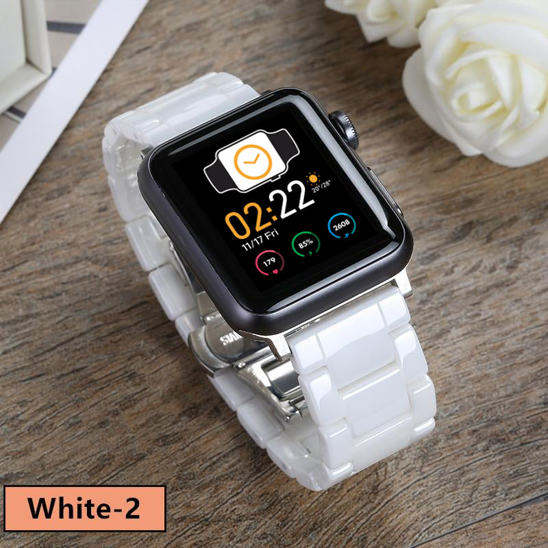 Ceramic Strap with Stainless Steel Butterfly Buckle for Apple Watch - Wristwatchstraps.co