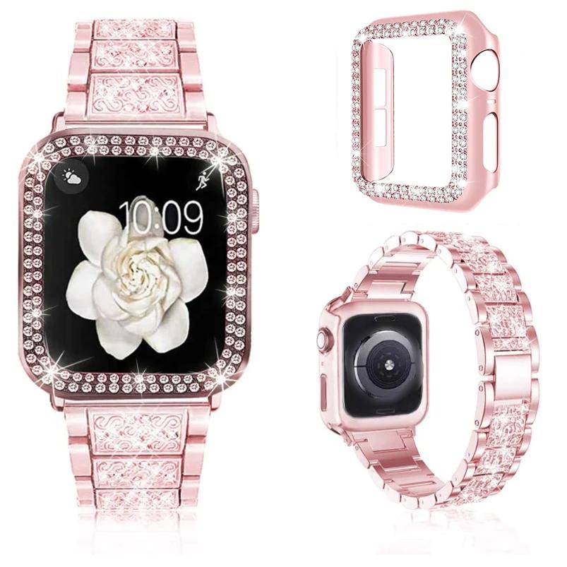 Luxury Lab created Diamond Steel Strap and Bling Protective Case for Apple Watch - Wristwatchstraps.co