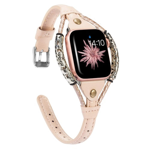 Slim Genuine Leather Apple Watch Strap with metal Bracelet - Wristwatchstraps.co