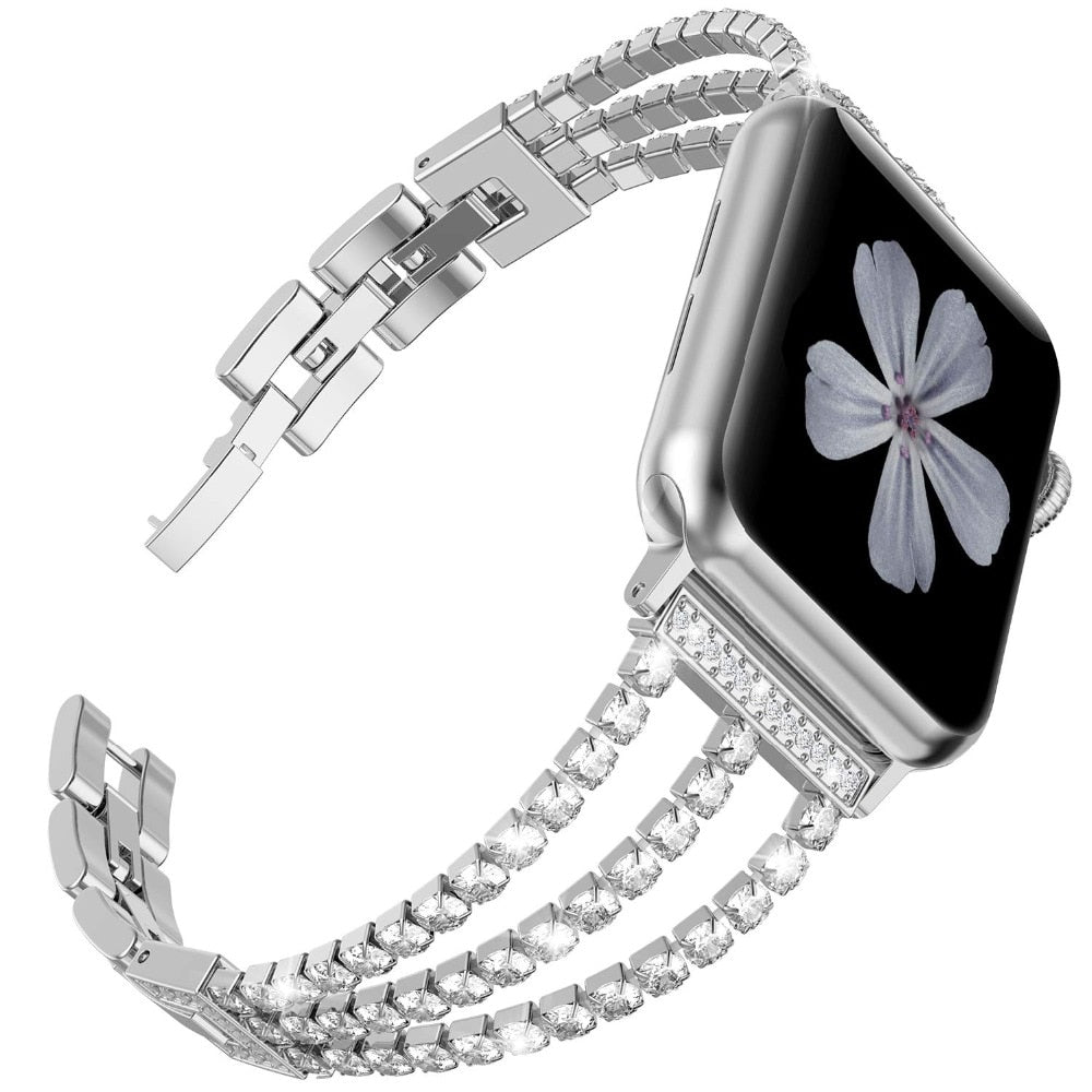Rhinestone Diamond look Chain Band for Apple Watch Band Stainless Steel - Wristwatchstraps.co
