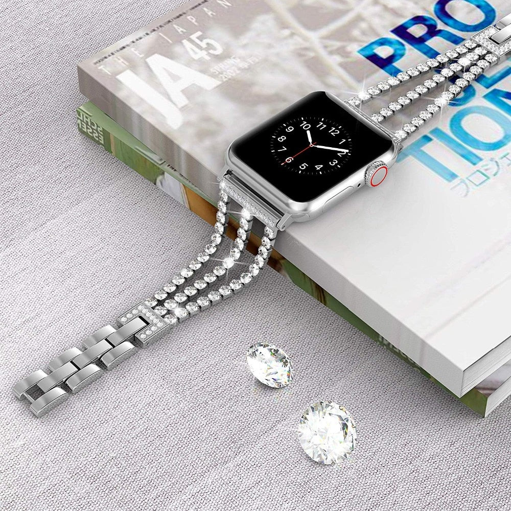 Rhinestone Diamond look Chain Band for Apple Watch Band Stainless Steel - Wristwatchstraps.co