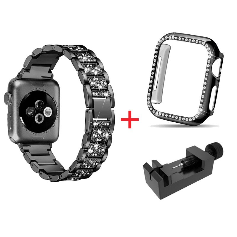 Luxury Diamond Rhinestone Crystal Stone Band + Case Combo for Apple Watch - Wristwatchstraps.co