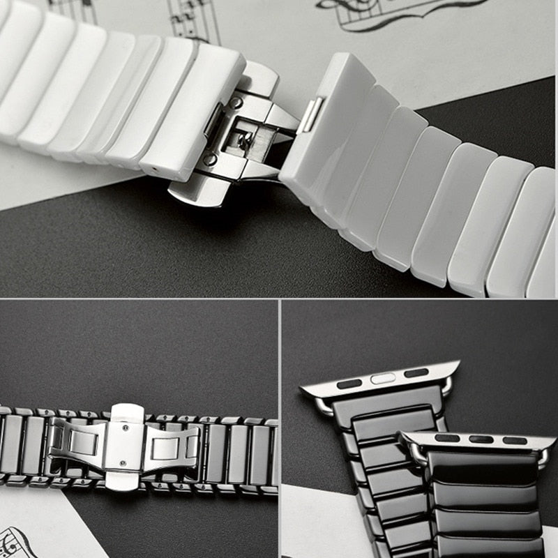 Ceramic Strap with Stainless Steel Butterfly Buckle for Apple Watch - Wristwatchstraps.co