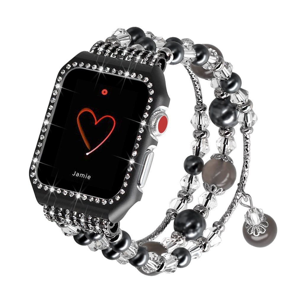 Stylish Charm Bracelet Beaded Strap and Bling Case For Apple Watch