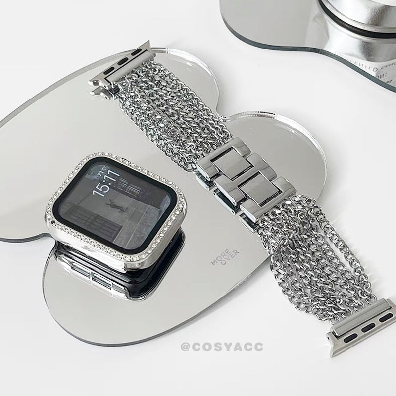 Diamond Case + Luxury Stainless Steel Strap For Apple Watch - Wristwatchstraps.co