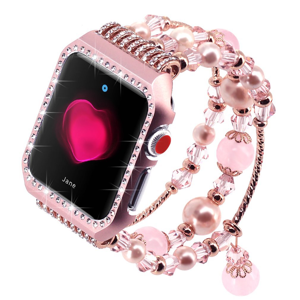 Stylish Charm Bracelet Beaded Strap and Bling Case For Apple Watch