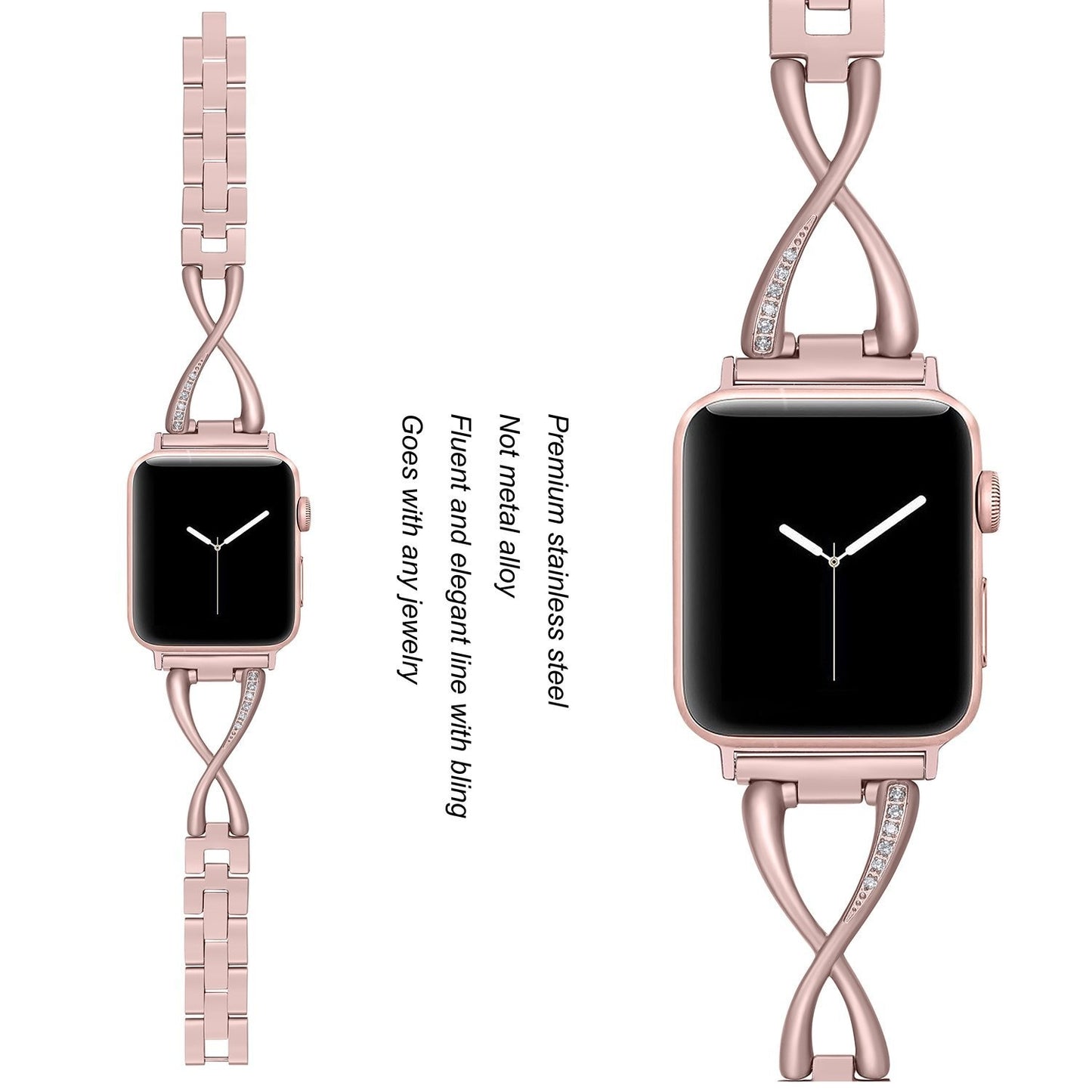 X-Link Apple Watch Stainless Steel Band Metal with Extra Bling Rhinestone - Wristwatchstraps.co